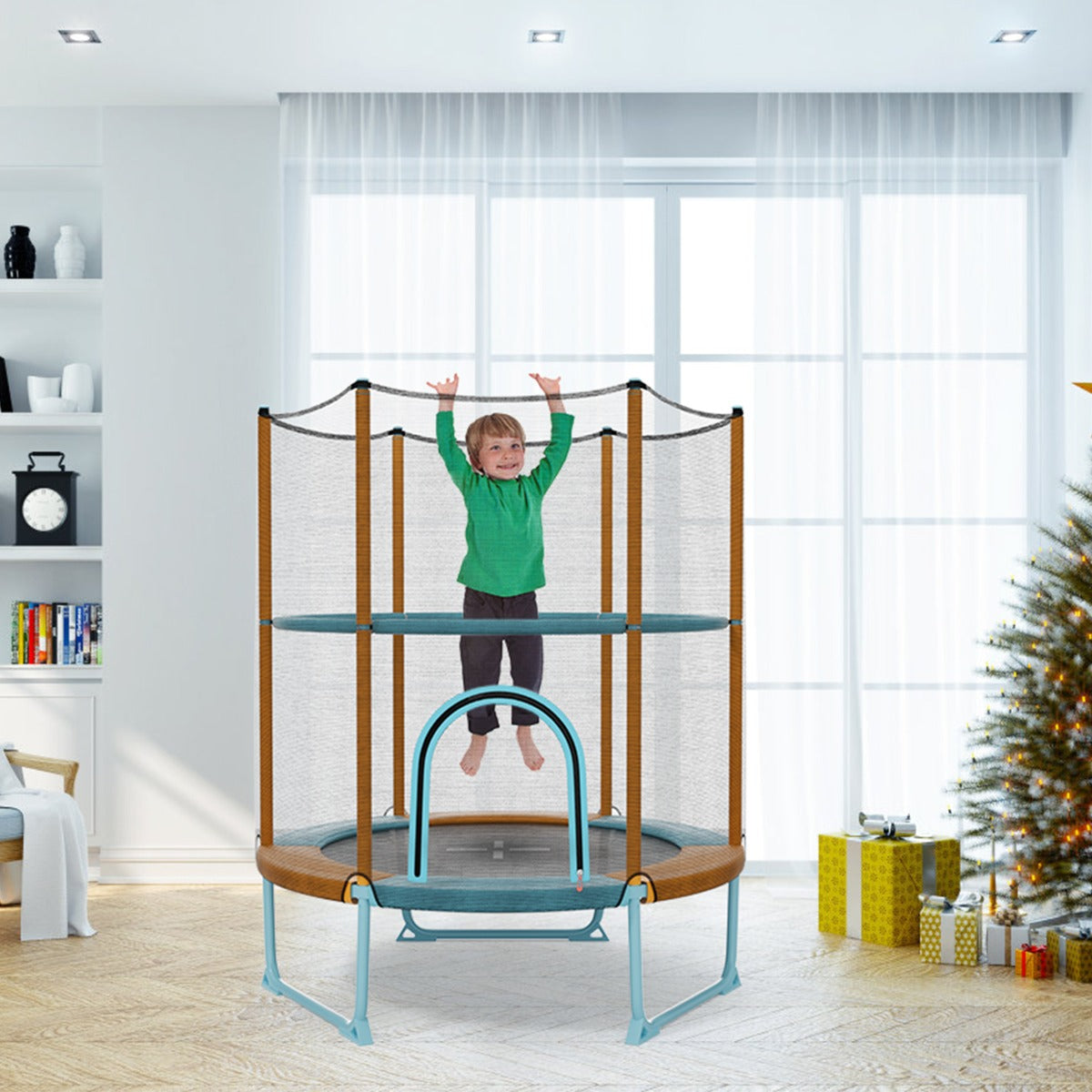 Orange Toddler Trampoline with Gymnastic Bar & Rings | 3-in-1