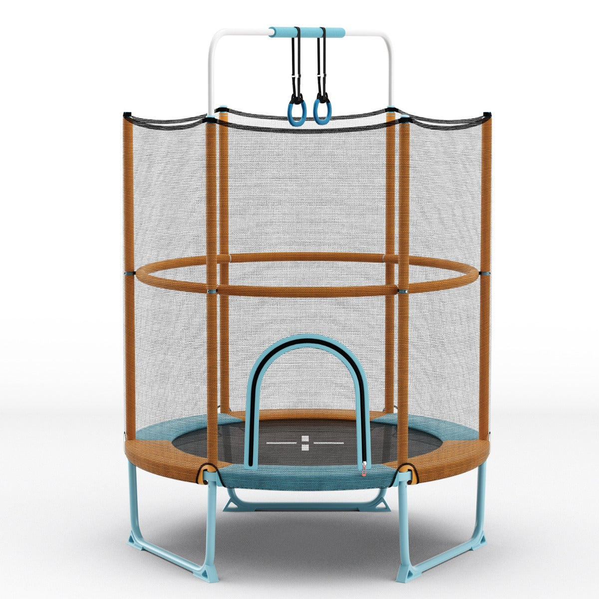 Orange Toddler Trampoline with Gymnastic Bar & Rings | 3-in-1