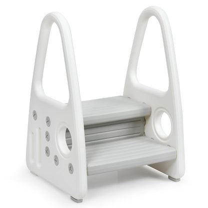 Grey toddler step stool and chair with anti-slip design for safe, versatile home use.