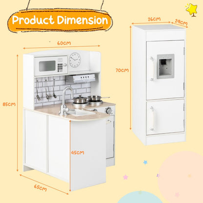 Kids Kitchen Playset | White L-Shaped Design With Microwave