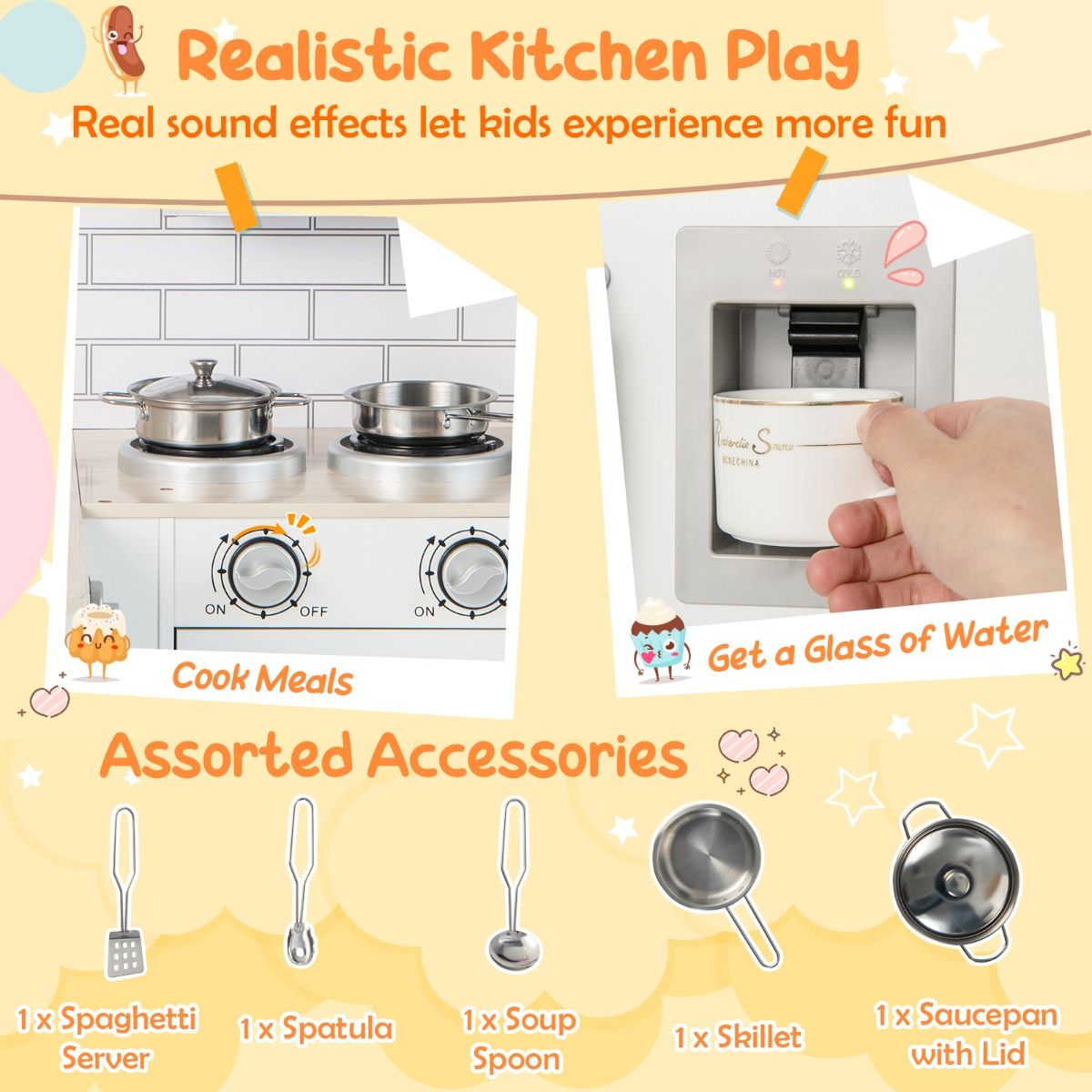 Kids Kitchen Playset | White L-Shaped Design With Microwave