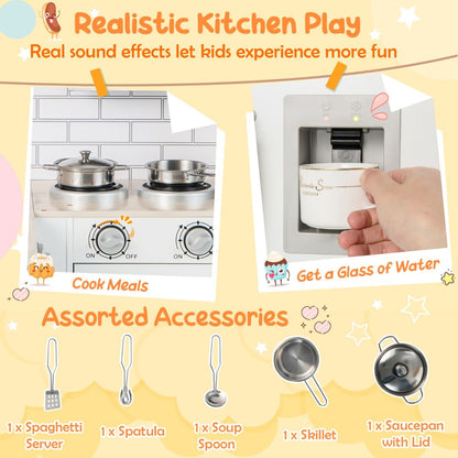 Kids Kitchen Playset | White L-Shaped Design With Microwave