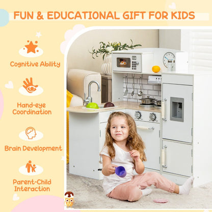 Kids Kitchen Playset | White L-Shaped Design With Microwave