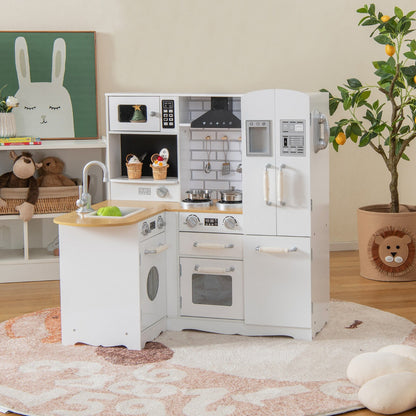Costway Wooden Play Kitchen with Stove for Toddlers-White