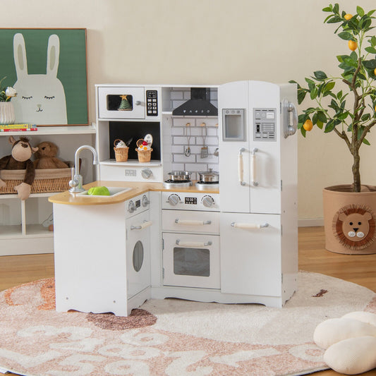 Costway Wooden Play Kitchen with Stove for Toddlers-White