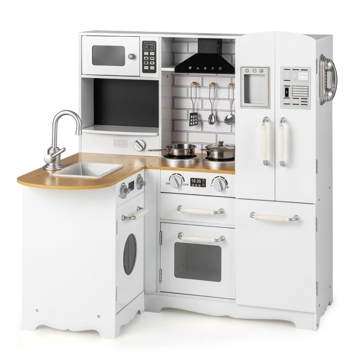 White Wooden Play Kitchen Set | Stove Sink & Accessories