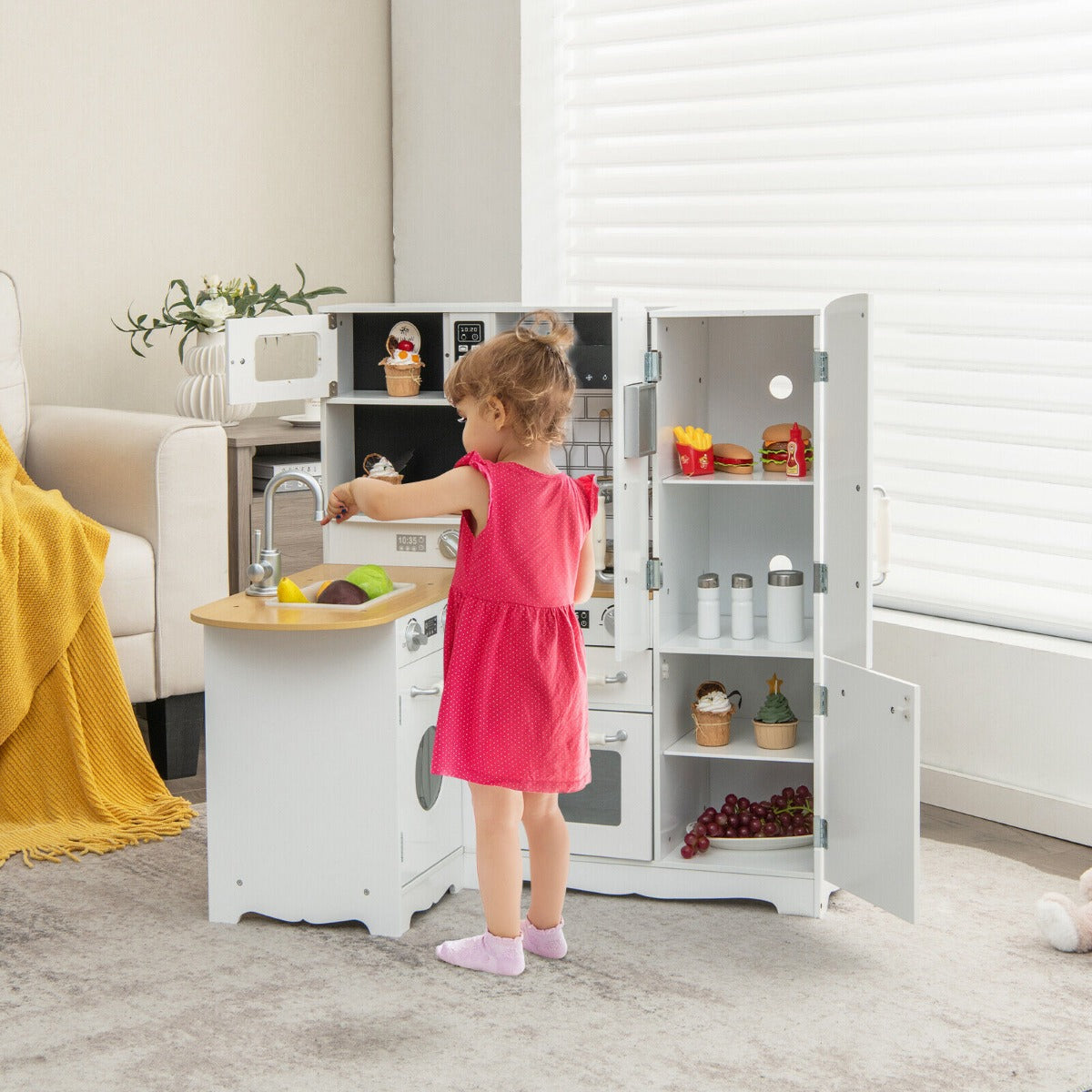 White Wooden Play Kitchen Set | Stove Sink & Accessories