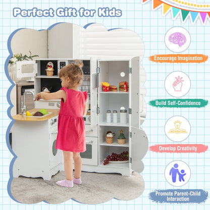 White Wooden Play Kitchen Set | Stove Sink & Accessories