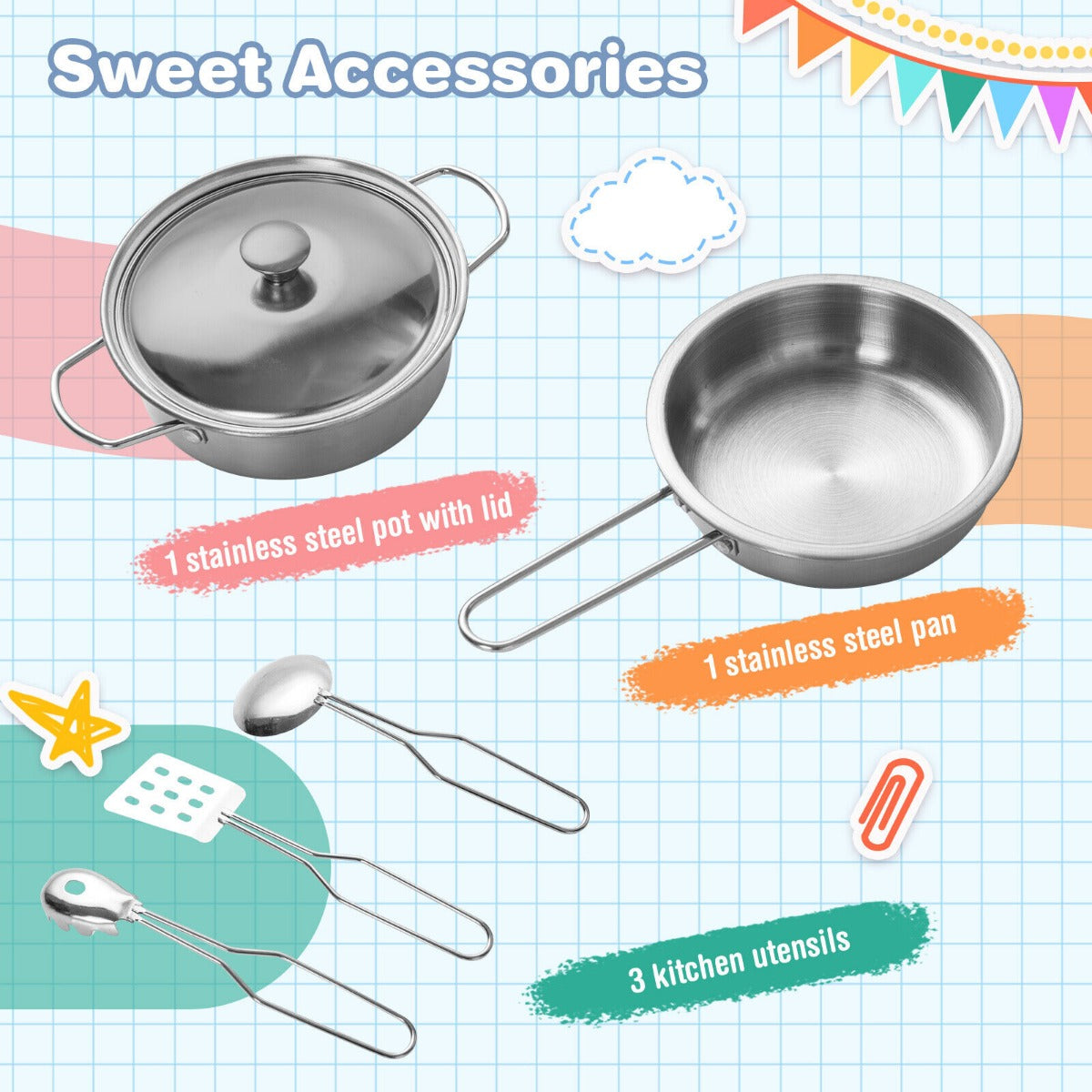 White Wooden Play Kitchen Set | Stove Sink & Accessories