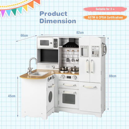 White Wooden Play Kitchen Set | Stove Sink & Accessories