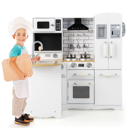 White Wooden Play Kitchen Set | Stove Sink & Accessories