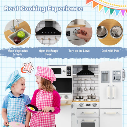 White Wooden Play Kitchen Set | Stove Sink & Accessories