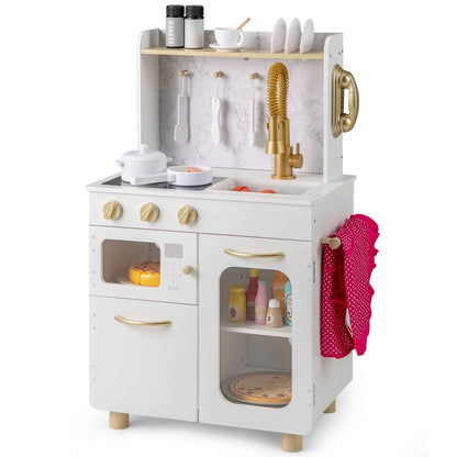 Costway Pretend Play Kitchen with Stoves and Faucet for Boys and Girls 3+ Years Old-White