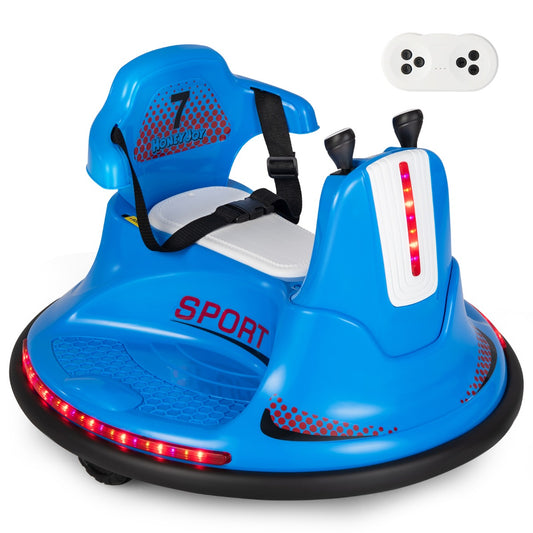 Kids electric bumper car with remote control for 360ï¿½ spins and music fun at home.