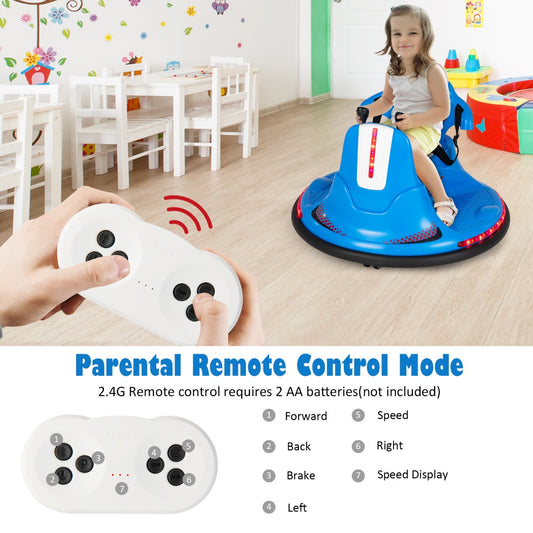 Kids electric bumper car with remote control, 360ï¿½ spin, and music for fun at home.