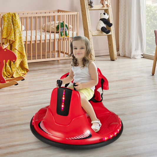 Red Electric Bumper Car for Kids with Remote Control and Music, perfect for home fun.