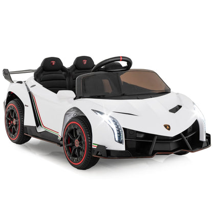 White Lamborghini ride-on car for kids features 4WD, luxury wheels, and official licensing for authentic supercar thrills.