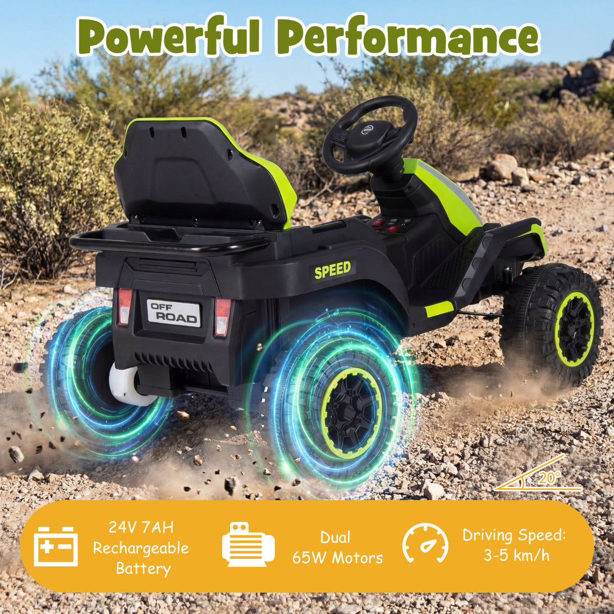 Green Ride On Tractor With Trailer | 24V Kids Electric Vehicle