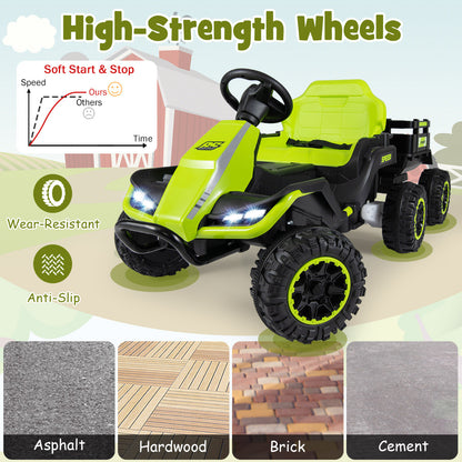 Green Ride On Tractor With Trailer | 24V Kids Electric Vehicle