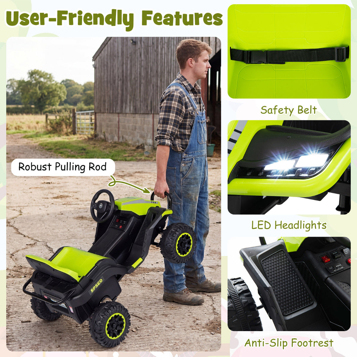 Green Ride On Tractor With Trailer | 24V Kids Electric Vehicle