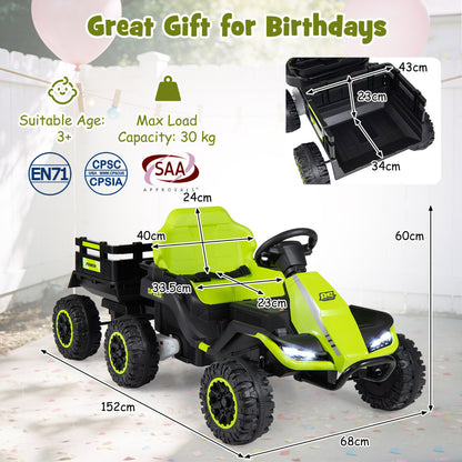 Green Ride On Tractor With Trailer | 24V Kids Electric Vehicle