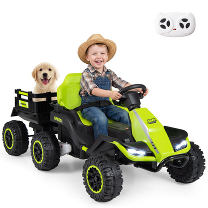 Green Ride On Tractor With Trailer | 24V Kids Electric Vehicle