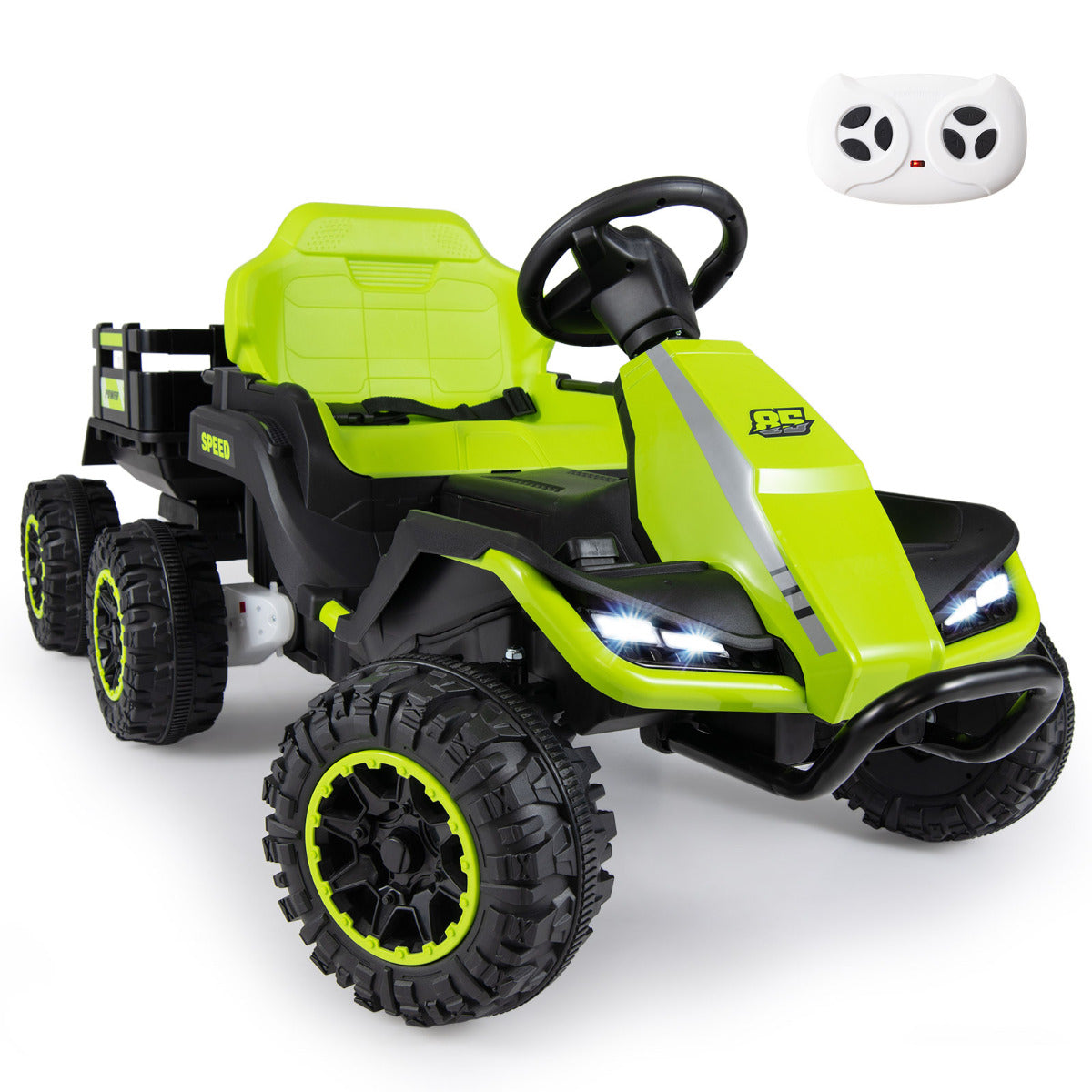 Green Ride On Tractor With Trailer | 24V Kids Electric Vehicle
