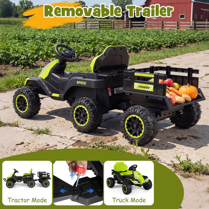 Green Ride On Tractor With Trailer | 24V Kids Electric Vehicle