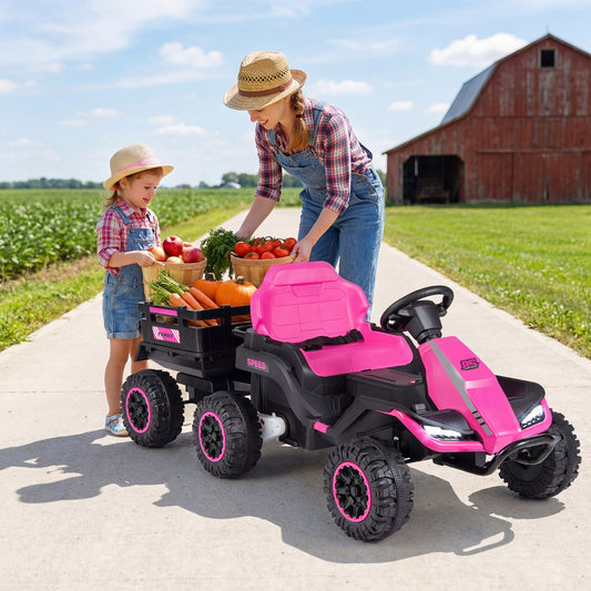 Costway Ride on Tractor with Detachable Trailer 24V Kids Electric Vehicle with Parent Remote-Pink