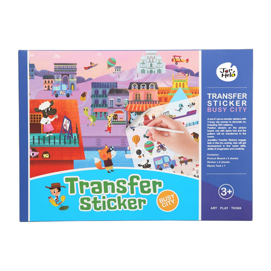 Busy city transfer sticker scenes set for kids imaginative play at home.