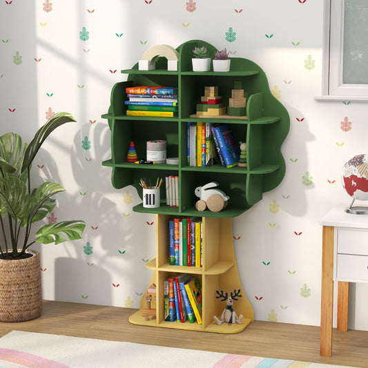 Costway Kids Toy Storage Organizer with Open Storage Shelves and Anti-Toppling System-Green