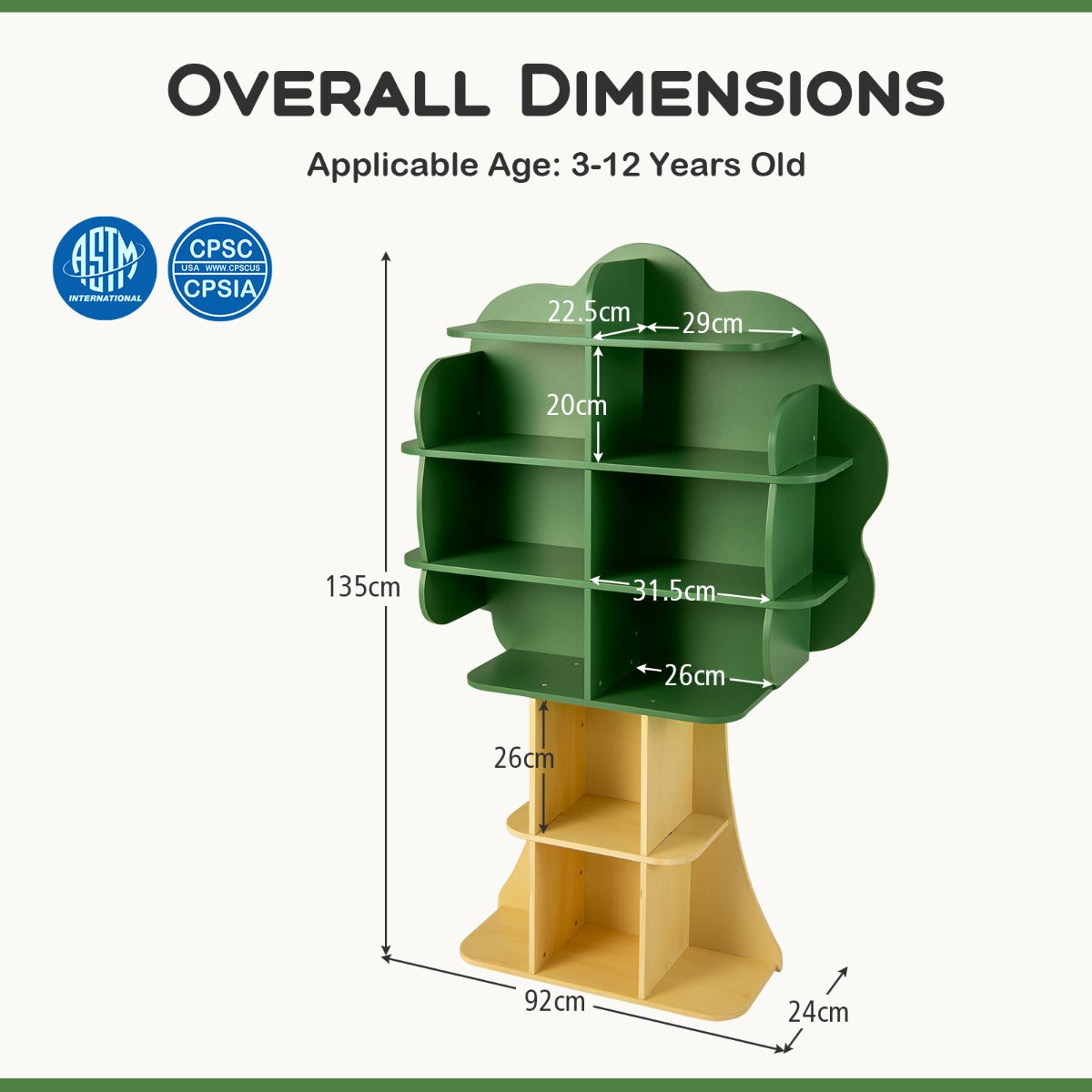 Green Tree Kids Bookshelf | Open Shelves With Anti-Tip Design