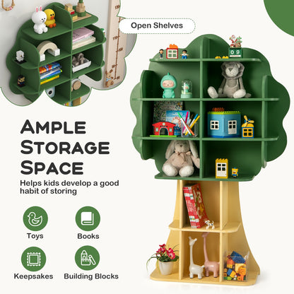 Green Tree Kids Bookshelf | Open Shelves With Anti-Tip Design