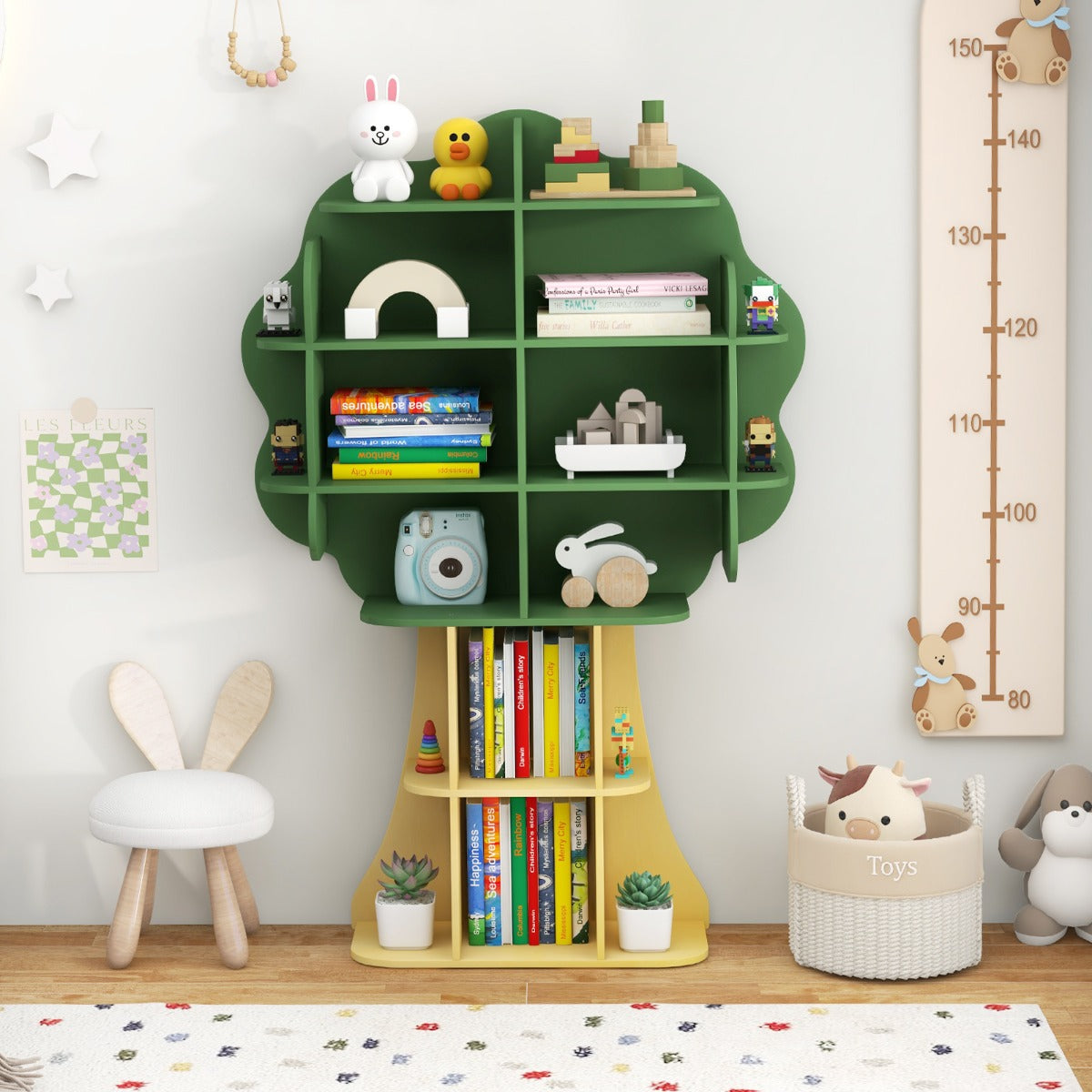 Green Tree Kids Bookshelf | Open Shelves With Anti-Tip Design