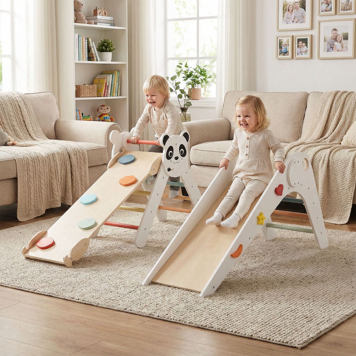 Foldable Beech Wood Triangle Climbing Set | Natural Panda Theme