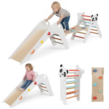 Foldable Beech Wood Triangle Climbing Set | Natural Panda Theme