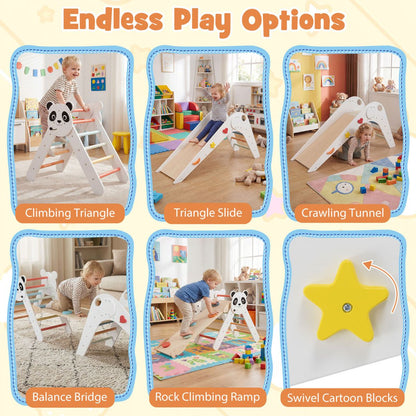 Foldable Beech Wood Triangle Climbing Set | Natural Panda Theme