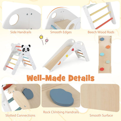 Foldable Beech Wood Triangle Climbing Set | Natural Panda Theme