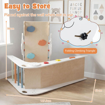 Foldable Beech Wood Triangle Climbing Set | Natural Panda Theme
