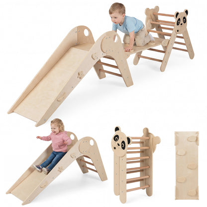 Panda Kids Climbing Triangle Set | Natural Beech Wood Playset
