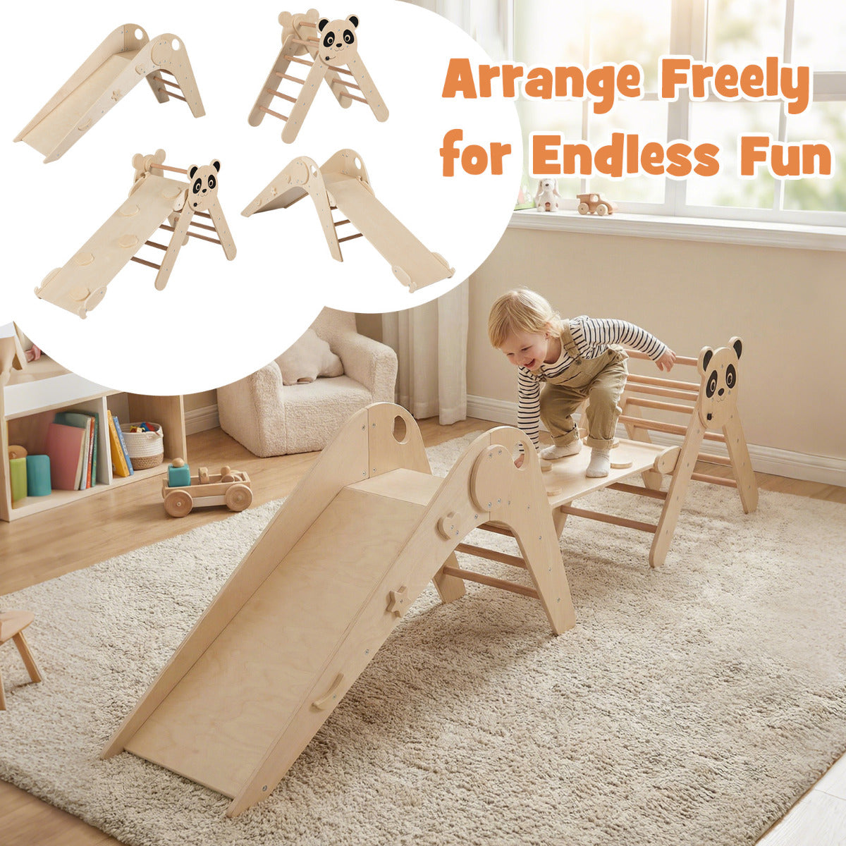 Panda Kids Climbing Triangle Set | Natural Beech Wood Playset