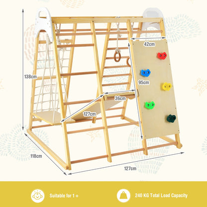 8 In 1 Natural Wood Jungle Gym | Monkey Bars & Climbing Set