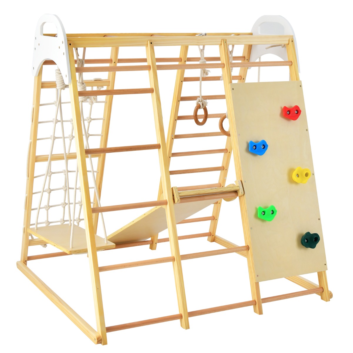 8 In 1 Natural Wood Jungle Gym | Monkey Bars & Climbing Set