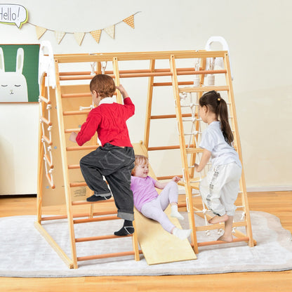 8 In 1 Natural Wood Jungle Gym | Monkey Bars & Climbing Set