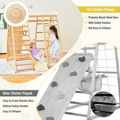 8 In 1 Natural Wood Jungle Gym | Monkey Bars & Climbing Set