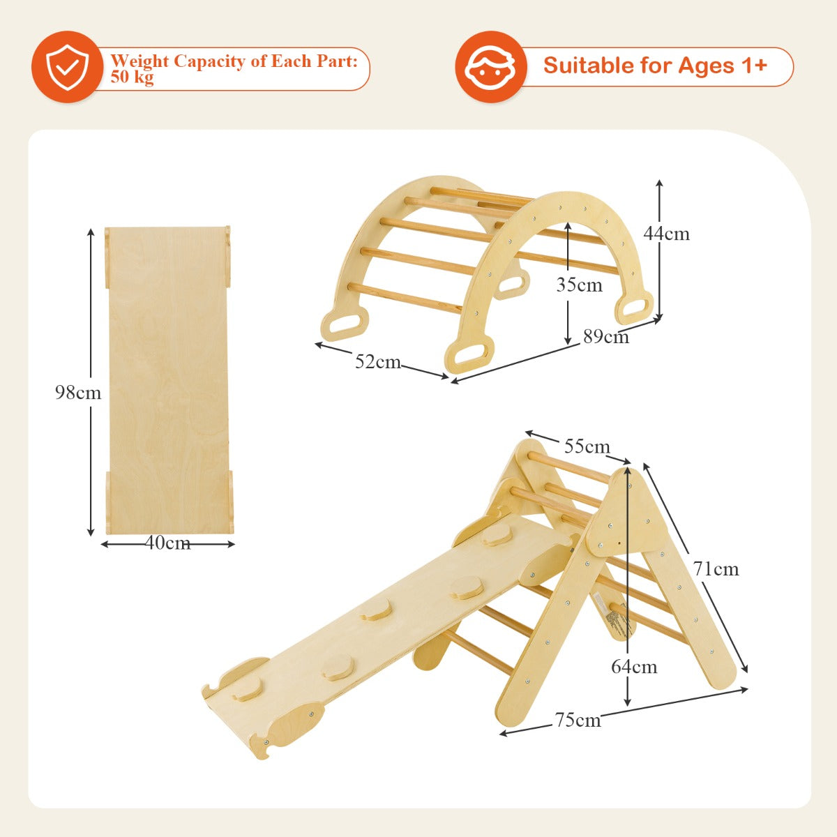 Montessori-inspired wooden Pikler triangle climbing set for toddlers, promoting active play at home.