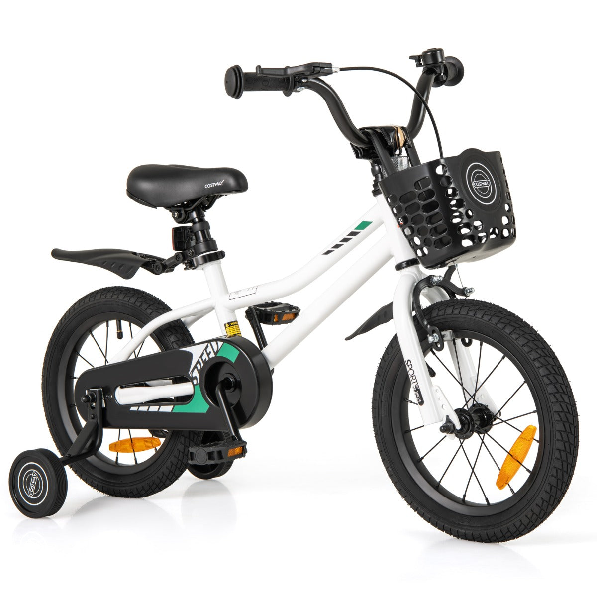 Costway Children Training Bicycle with Handbrake and Coaster Brake-Cream White-14 inches