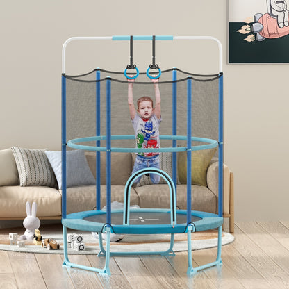  Toddler Trampoline with Gymnastic Bar and Rings-Blue