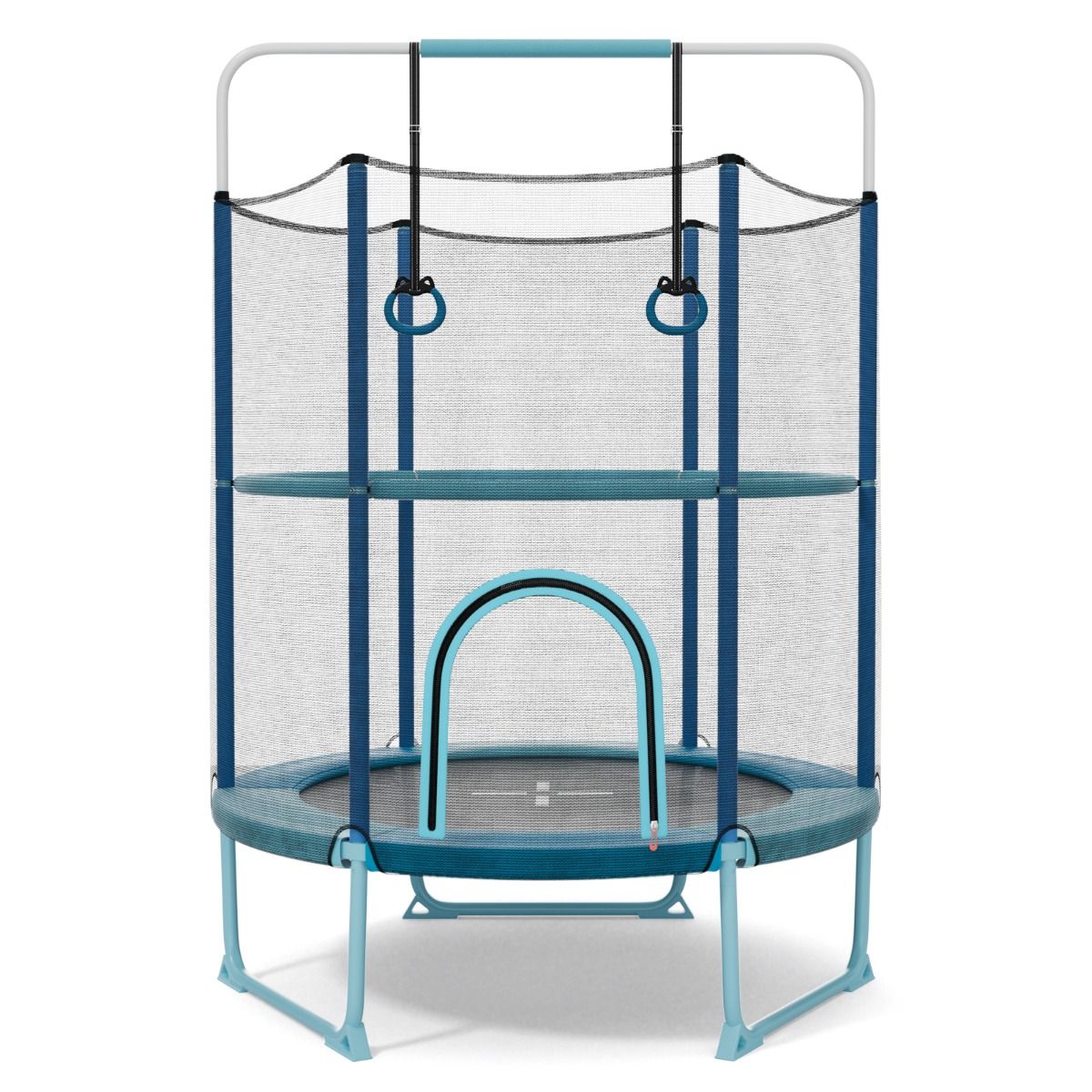 Trampoline Blue | 3-in-1 Design with Bar & Rings for Fun