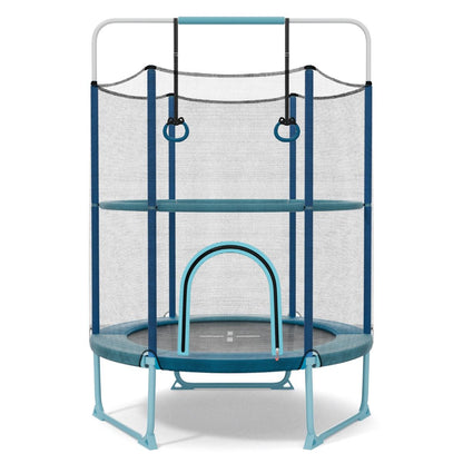 Trampoline Blue | 3-in-1 Design with Bar & Rings for Fun